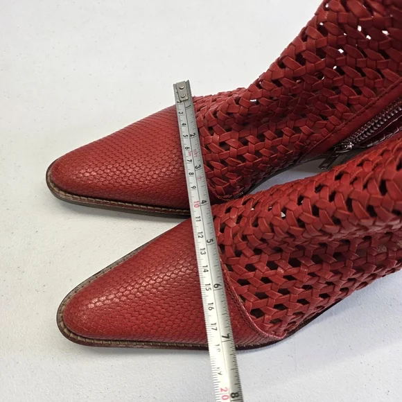 Free people In The Loop Red Leather Woven ankle  Boots - Picture 12 of 15